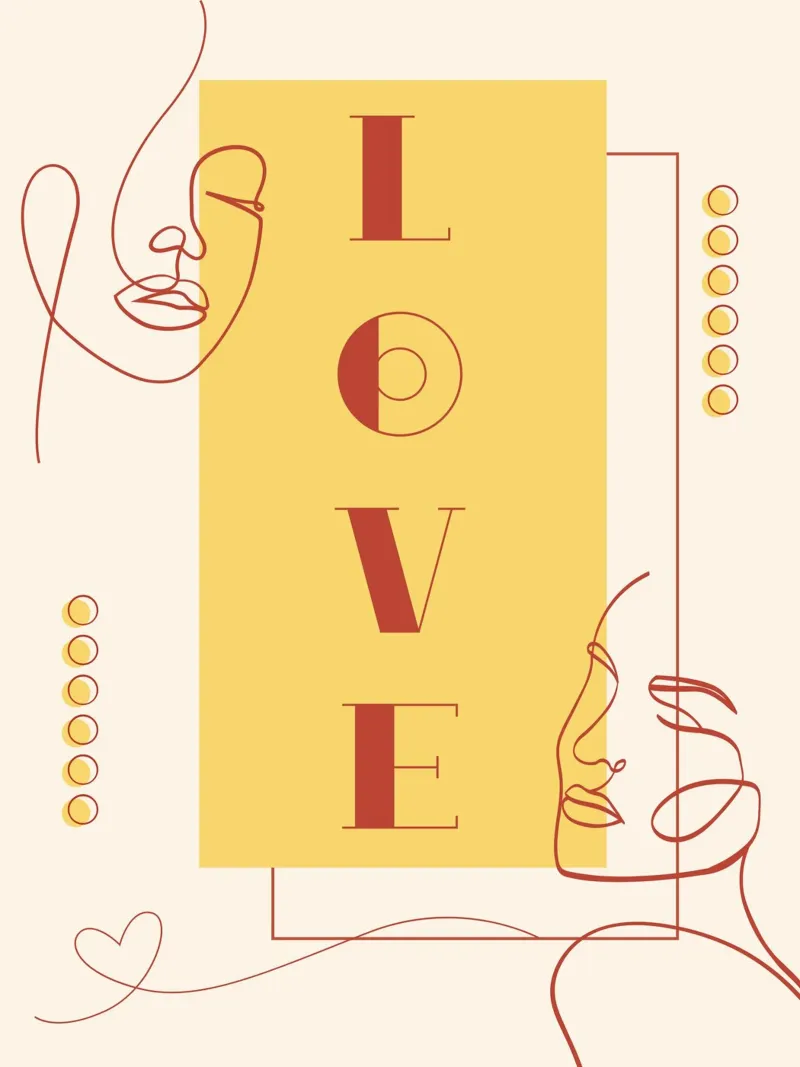 Amore - bellissima line art geometrica minimalista poster con telaio in legno da Happy Mind Art