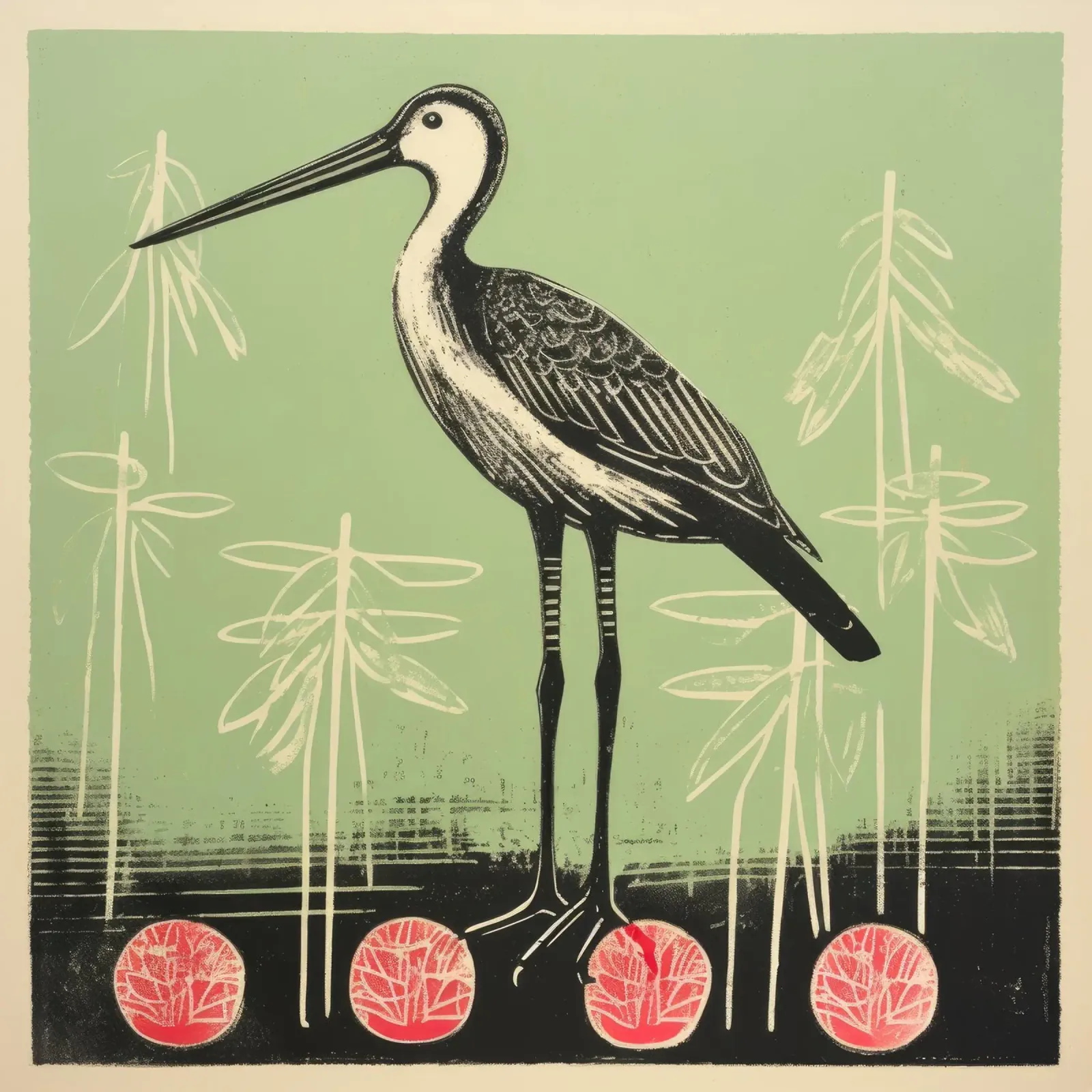 Cicogna verde 3 poster con telaio in legno da Minimal Animal Art