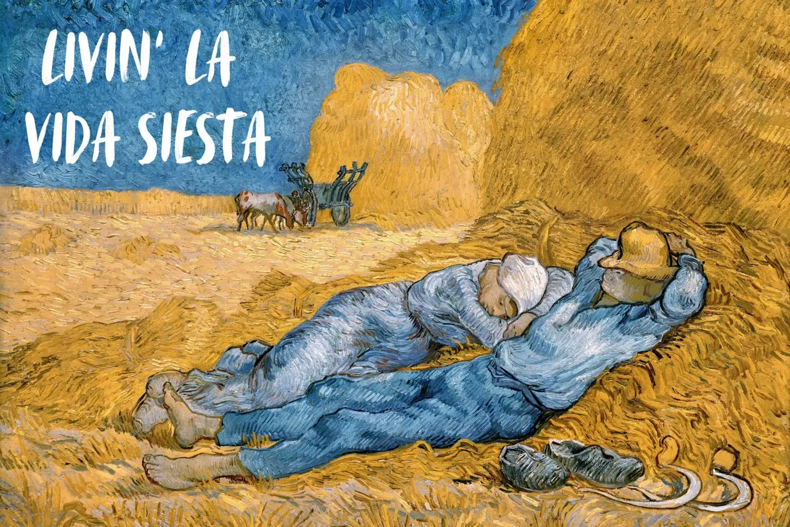 Livin la vida siesta - funny classical art canvas with Floater frame by Happy Mind Art