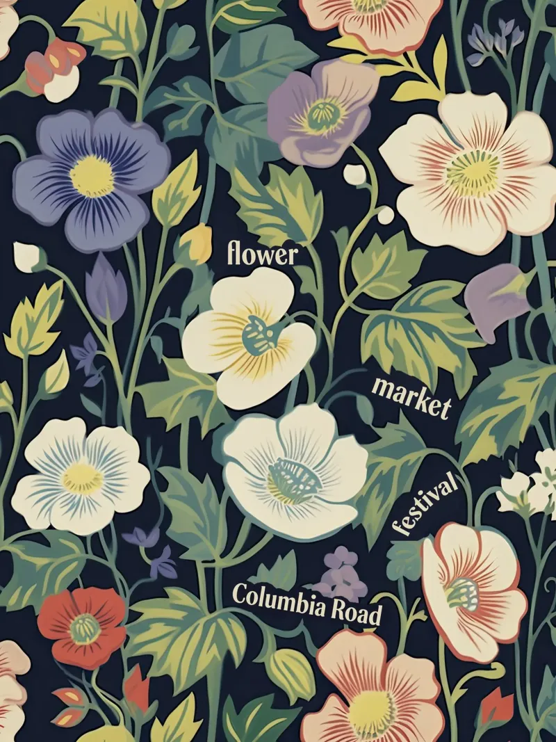 Festival del Mercato dei Fiori, Columbia Road Londra poster con telaio in legno da Peaches Art Prints