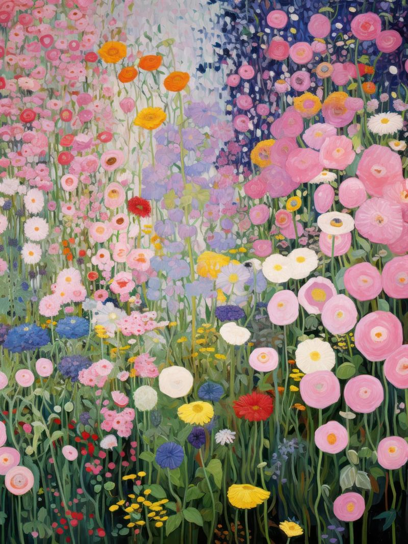 Gustav Klimt Blumen Garten Rosa Leinwand von Peaches Art Prints