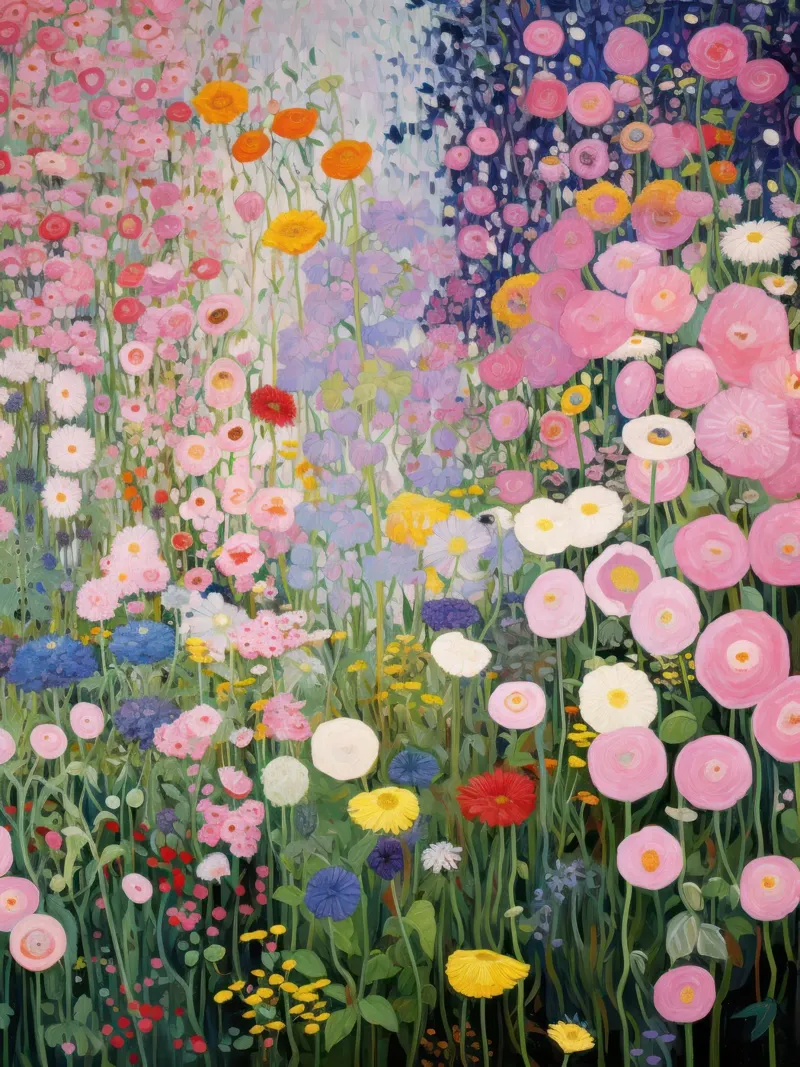 Gustav Klimt Flowers Garden Pink poster by Peaches Art Prints