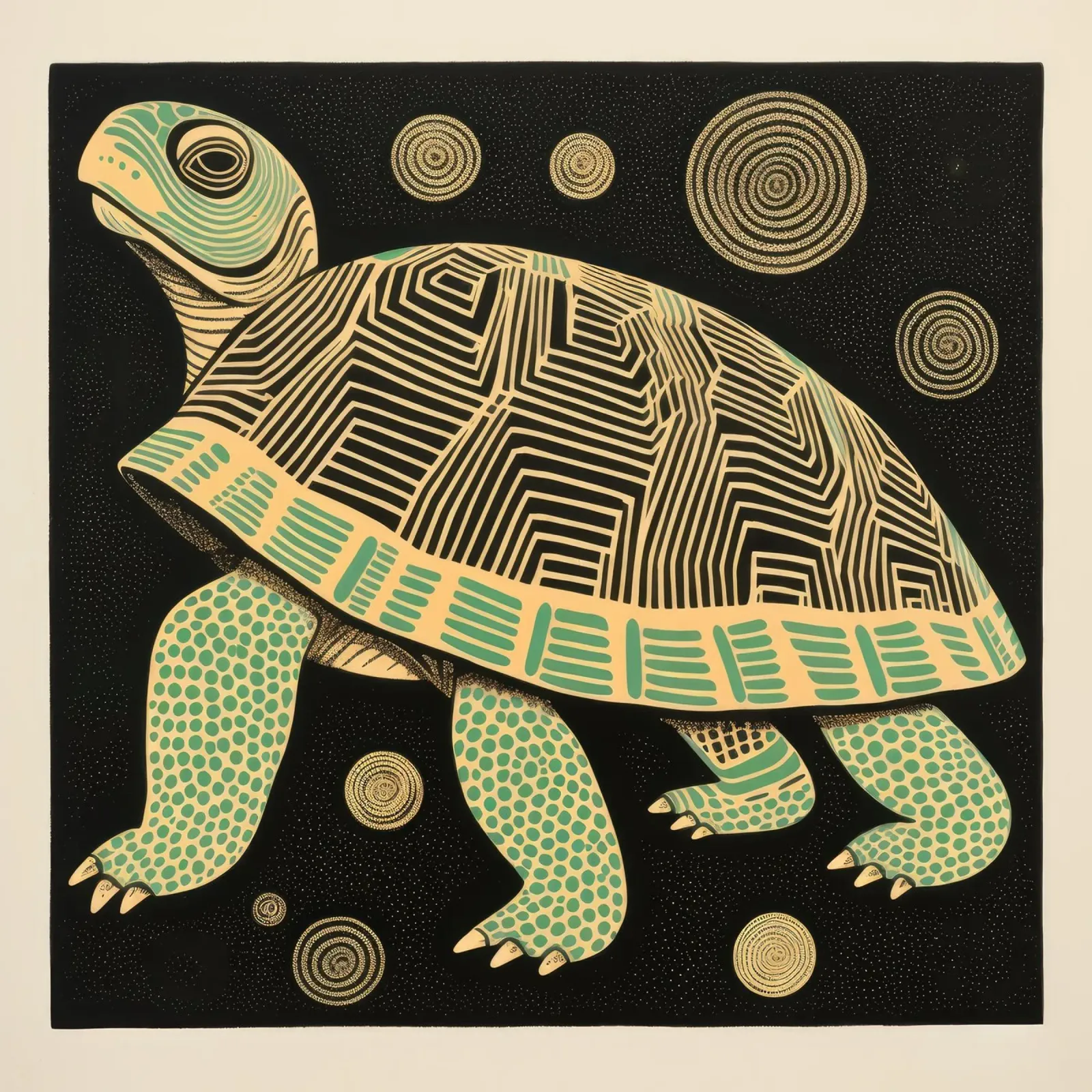 Groene schildpad 4 canvas met Baklijst van Minimal Animal Art