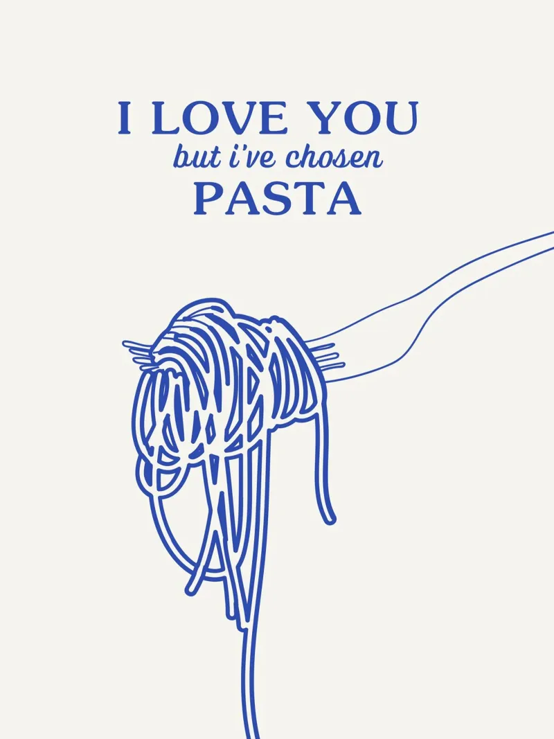 I Love You, But I've Chosen Pasta - Spaghetti Art poster con telaio in plastica da Peaches Art Prints