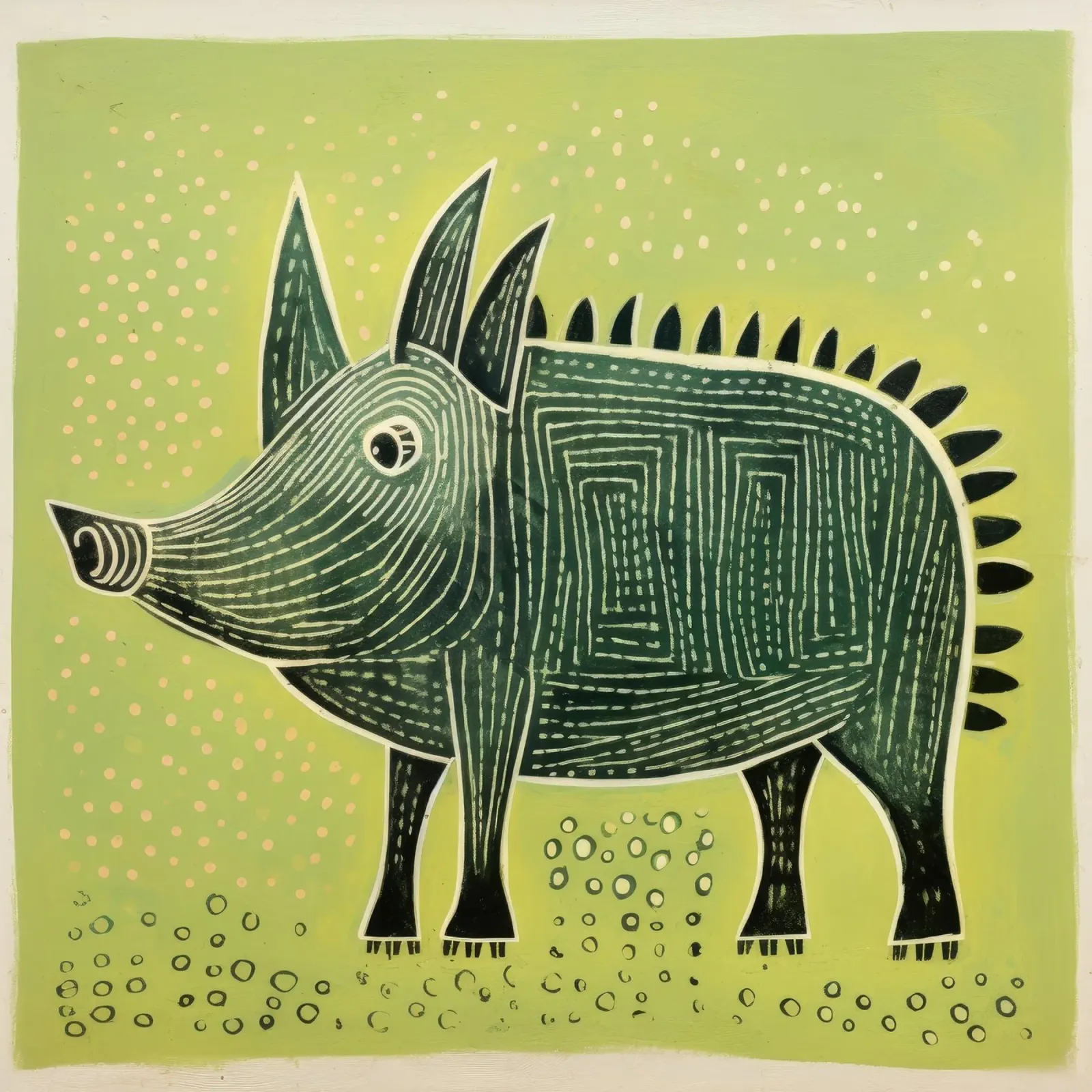 Facocero verde 2 carta hahnemühle da Minimal Animal Art