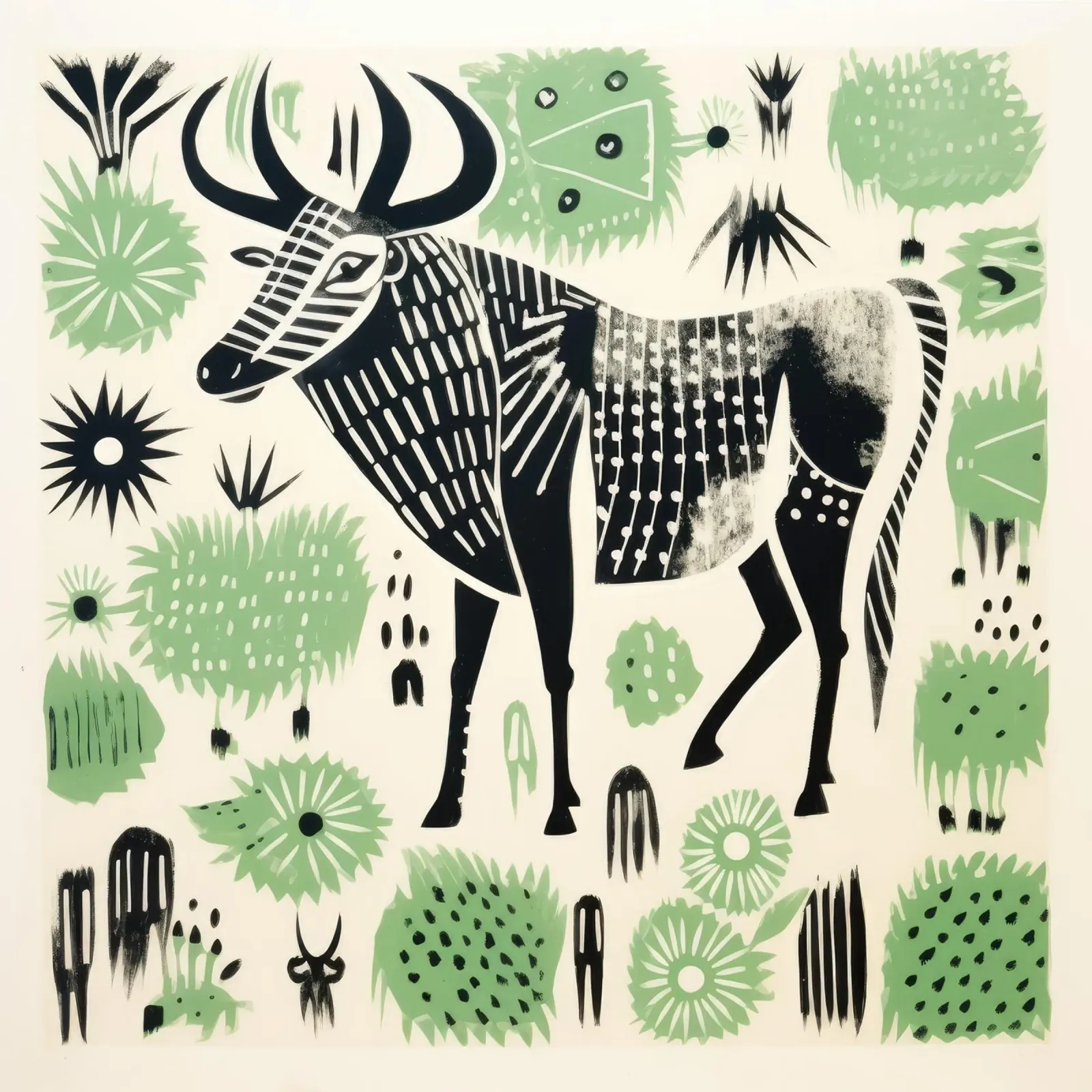 Gnu verde 1 carta hahnemühle da Minimal Animal Art