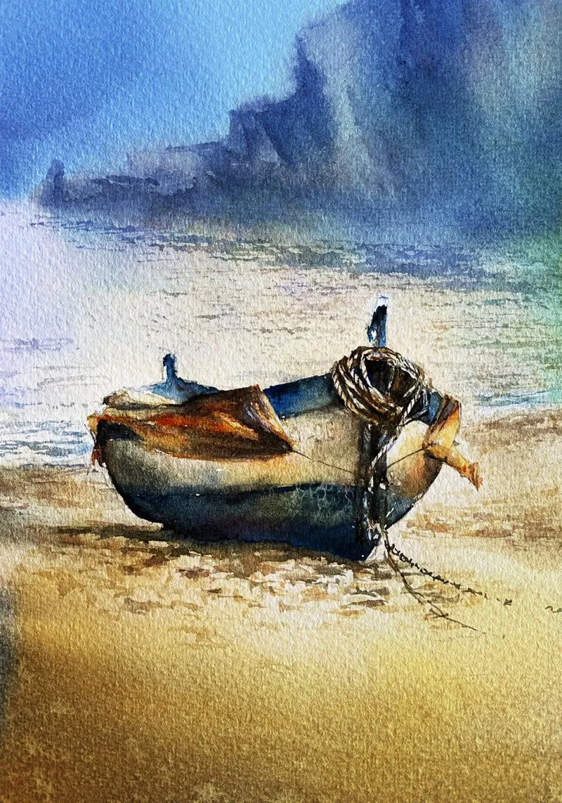 Boot aquarel kunst ontwerp canvas van kaiyaraiya