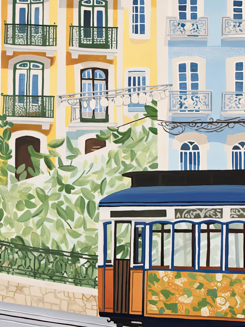 Lisbona, Portogallo Strade del tram illustrazione ad acquerello carta hahnemühle da Peaches Art Prints