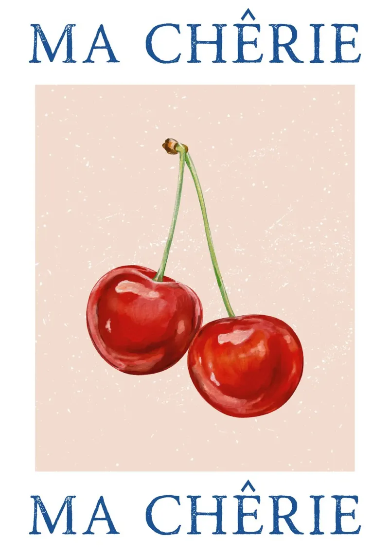 Ma Cherie, tipografia, ciliegia vintage , retrò carta hahnemühle da pdigitalprints