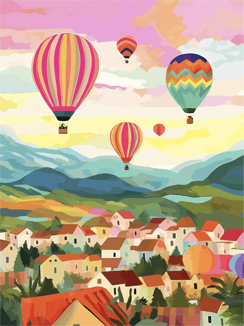 Cappadocia Turchia, Mongolfiere, Illustrazione di viaggio poster da Peaches Art Prints