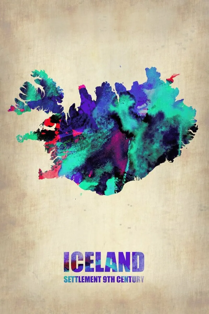 Iceland Watercolor Map pellicola backlit da Naxart