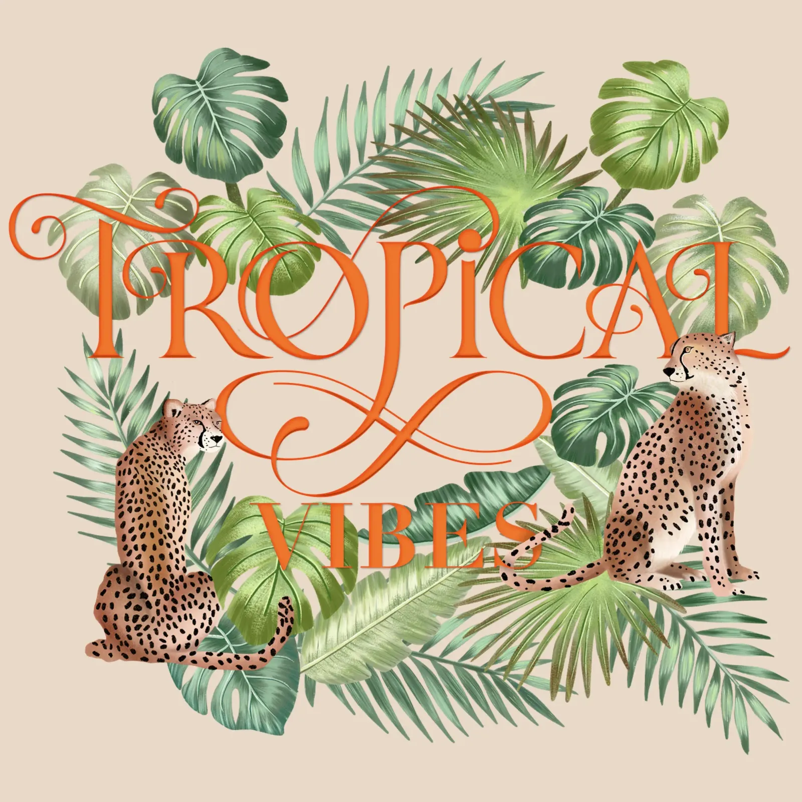 Tropical vibes with cheetahs. Exotic jungle, lettering canvas with Floater frame by CalliLetters
