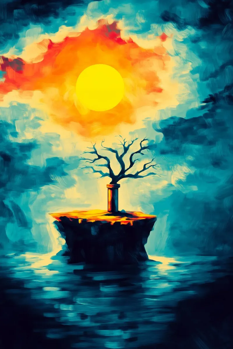 L'albero solitario sull'isola galleggiante poster con telaio in plastica da melipo-art