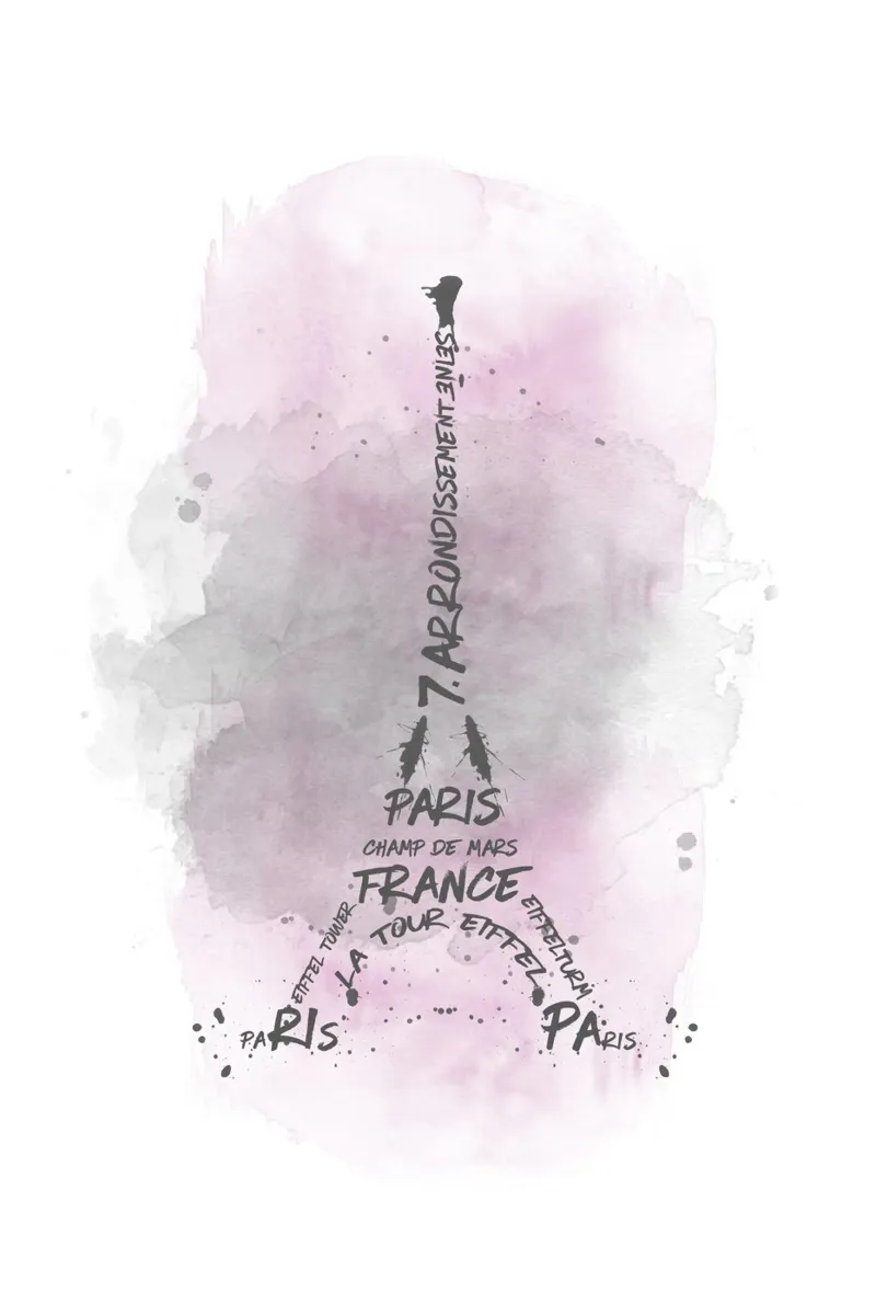Torre Eiffel Tipografia | Acquerello rosa pellicola backlit da Melanie Viola