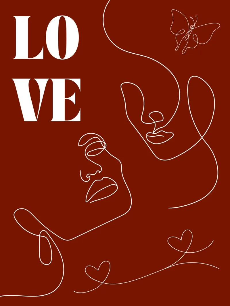 L'amour - un beau dessin au trait poster avec cadre en aluminium de Happy Mind Art