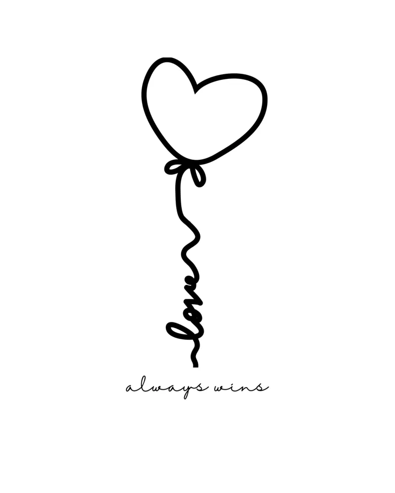 L'amore vince sempre Lettering con palloncino a cuore poster con telaio in plastica da ArtDesign by KBK