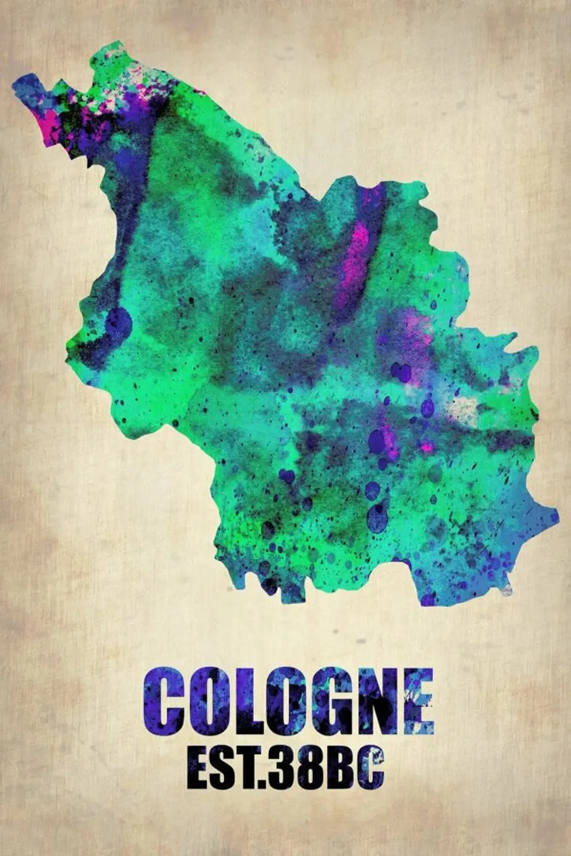 Cologne Watercolor Map pellicola backlit da Naxart