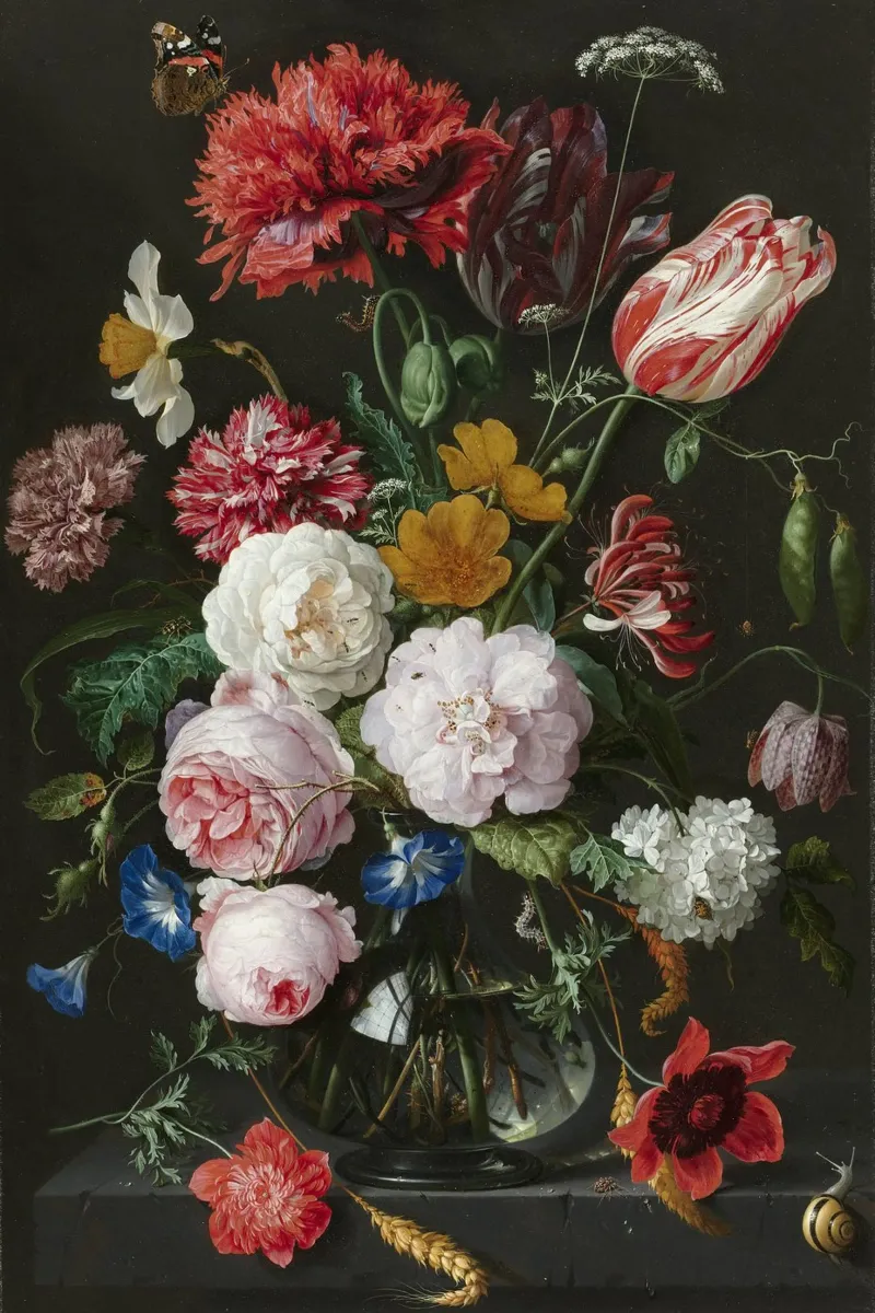 Jan Davidsz. de Heem Natura morta con fiori in un vaso di vetro pellicola backlit da Timeless Artworks
