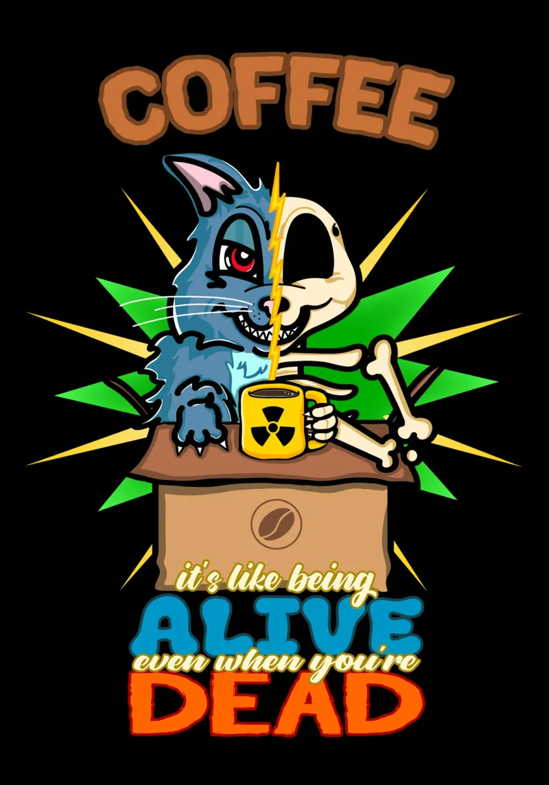 Divertente Gatto di Schrodinger Caffè Scienza Cartone animato poster da sillyindustries