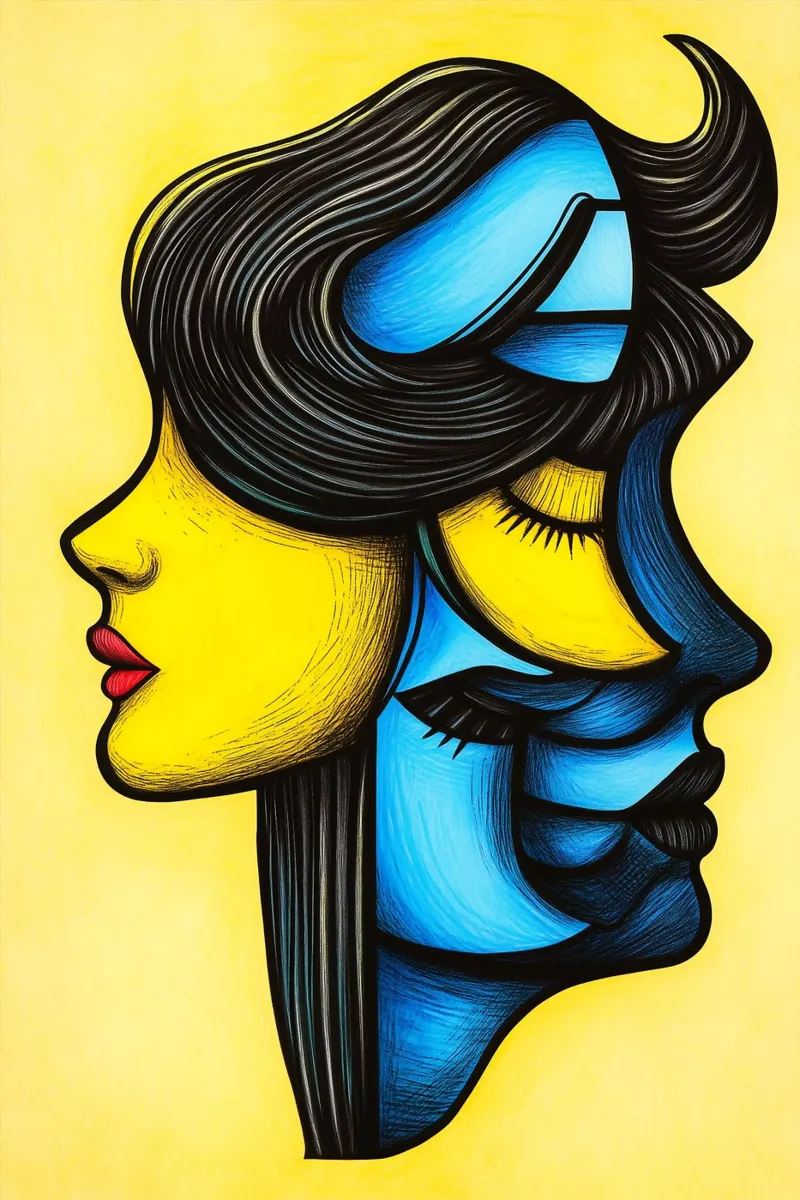 Yellow and blue - The layers of being alu-dibond by melipo-art
