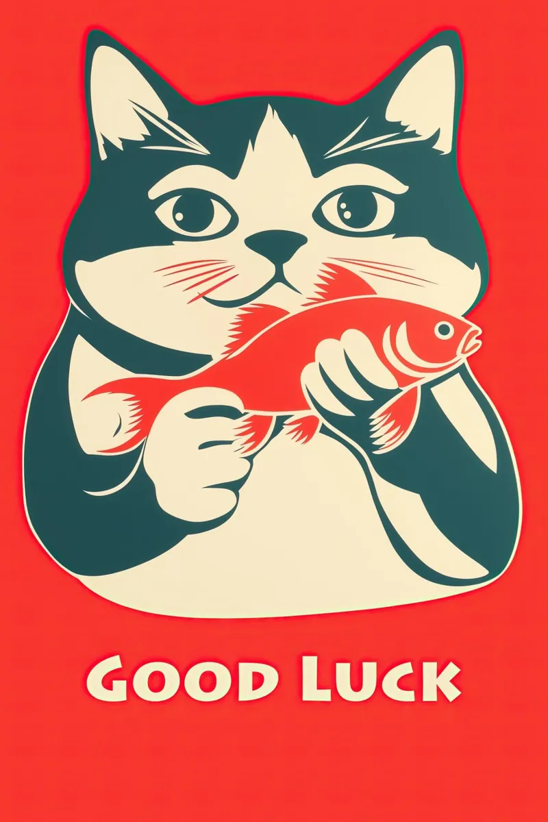 Buena suerte | Lucky cat with goldfish retro chic poster de Autofocus