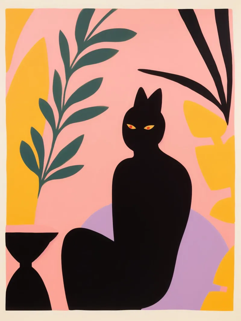 Misteriosa donna gatto in colori pastello poster con telaio in plastica da Autofocus