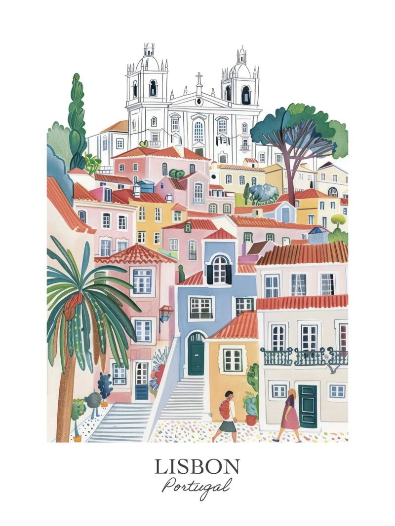Lisbonne Portugal Gouache Illustration de voyage poster de Peaches Art Prints
