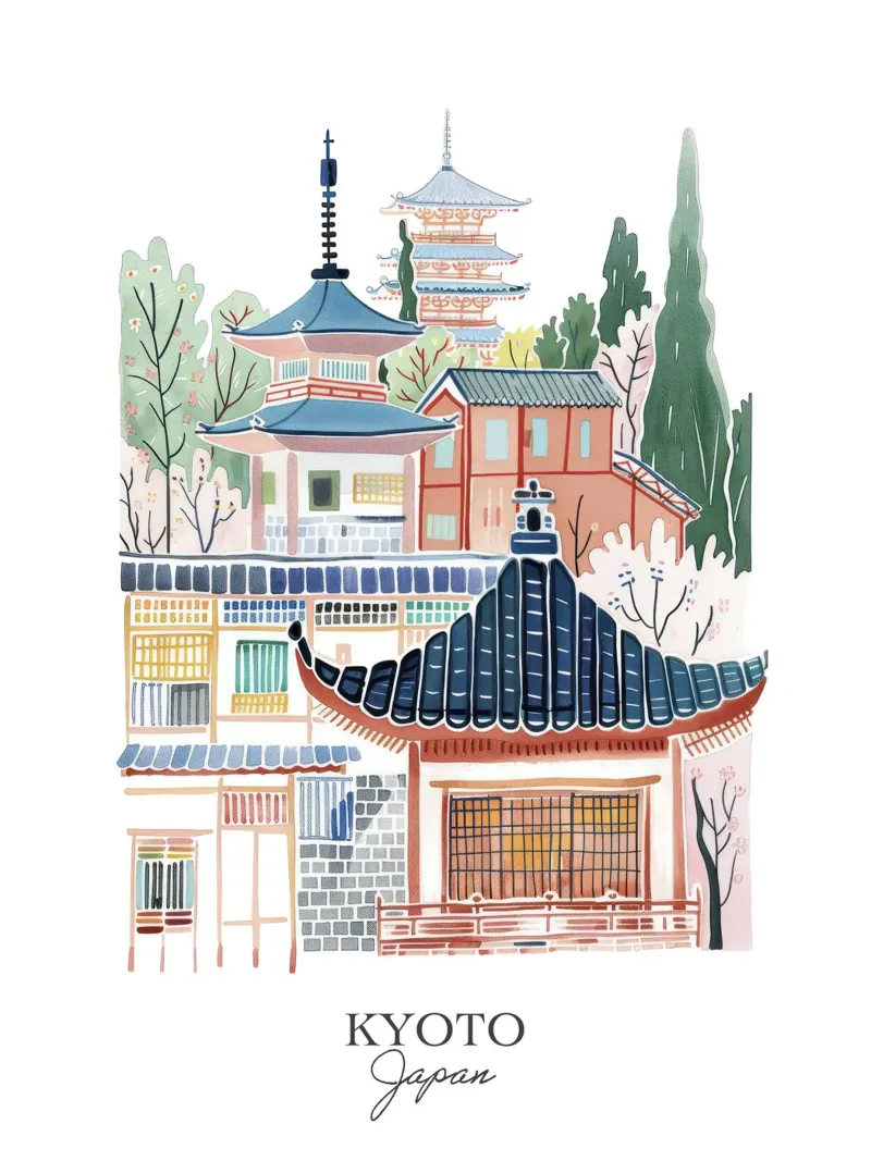 Kyoto Giappone Illustrazione artistica di viaggio poster da Peaches Art Prints