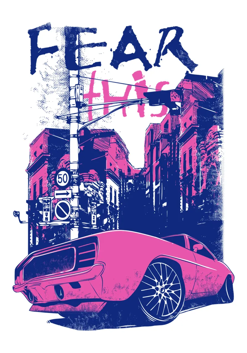 Illustrazione di auto di città retrò di tendenza ora poster con telaio in legno da Urban Life