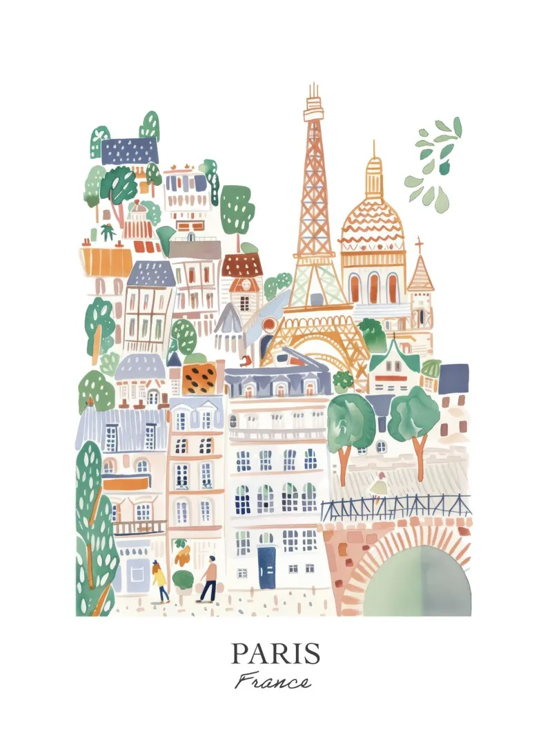 Paris Frankreich, Reisekunst Illustration Hahnemühle von Peaches Art Prints