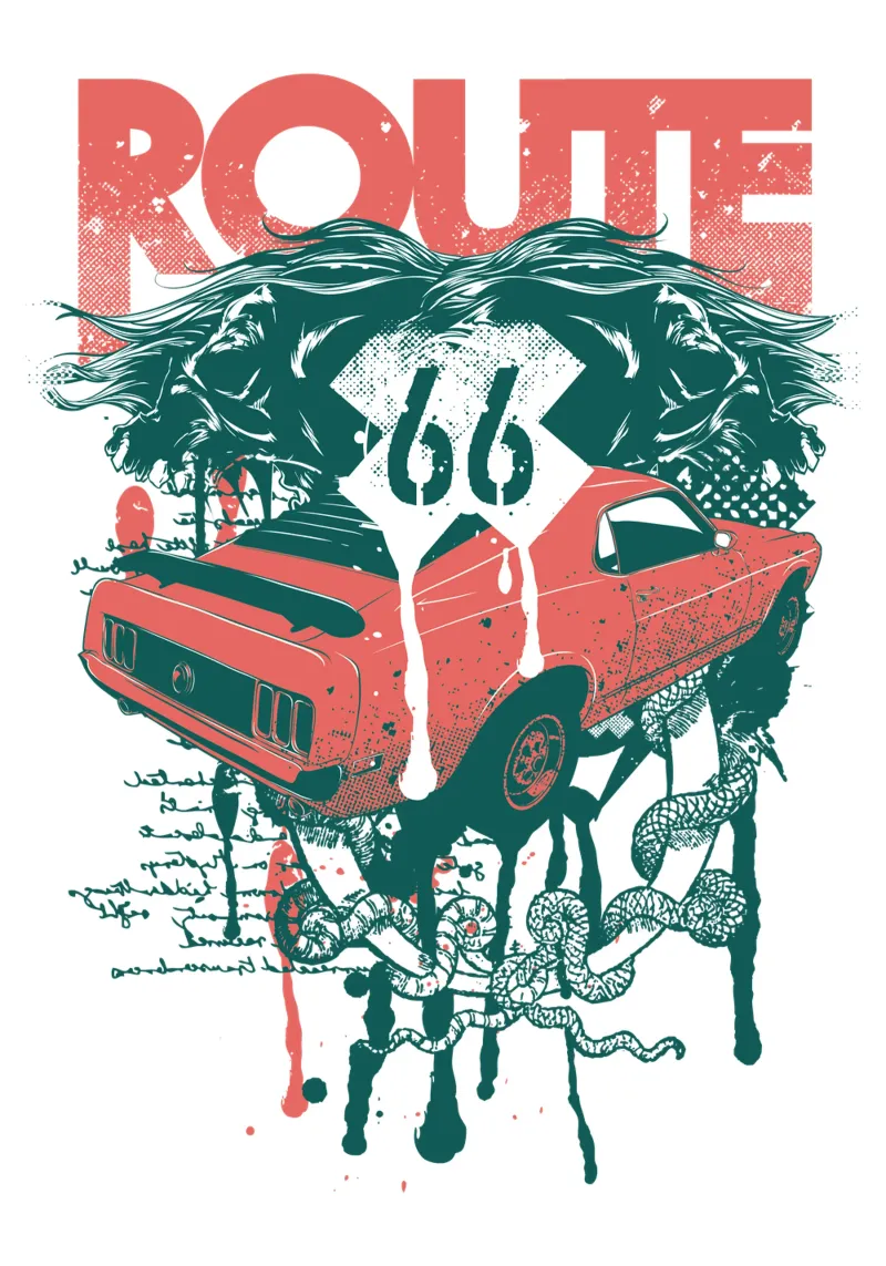 Illustrazione in stile Route 66 di tendenza ora pellicola backlit da Urban Life