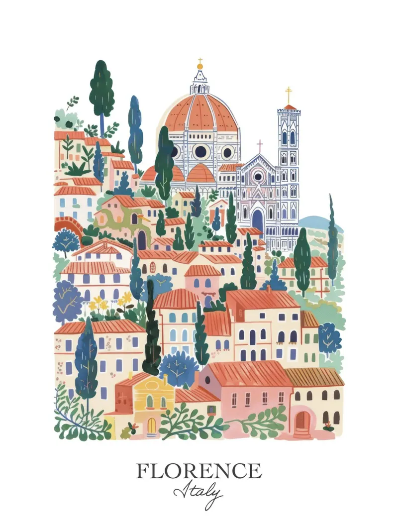 Punti di riferimento di Firenze, illustrazione artistica di viaggio Firenze poster da Peaches Art Prints