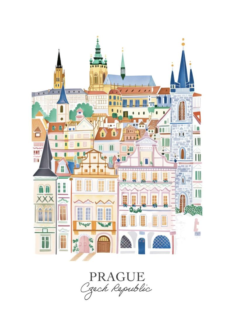 Prague, République tchèque, Illustration Landmarks poster de Peaches Art Prints