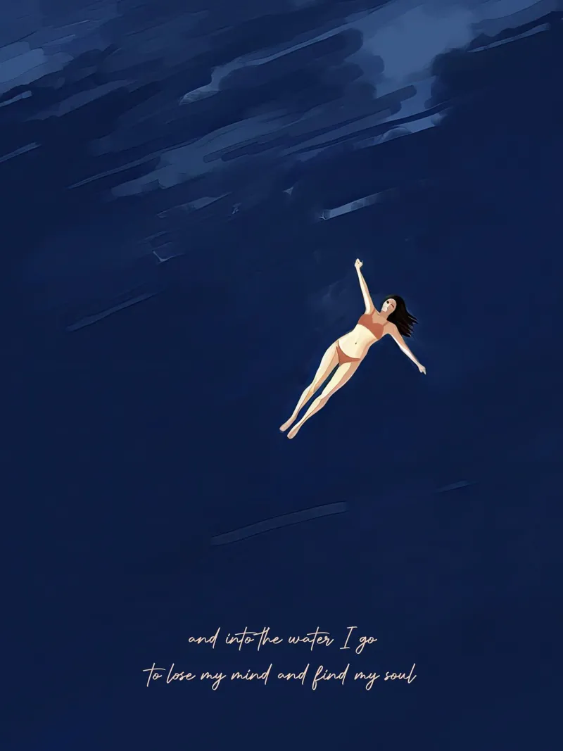 Nell'acqua vado, per perdere la testa e ritrovare l'anima poster con telaio in alluminio da Peaches Art Prints