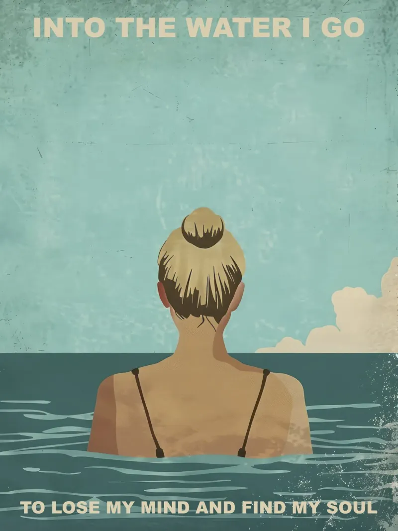 Into the Water I go Blond Girl, Quote Typography Girl hahnemühle van Peaches Art Prints