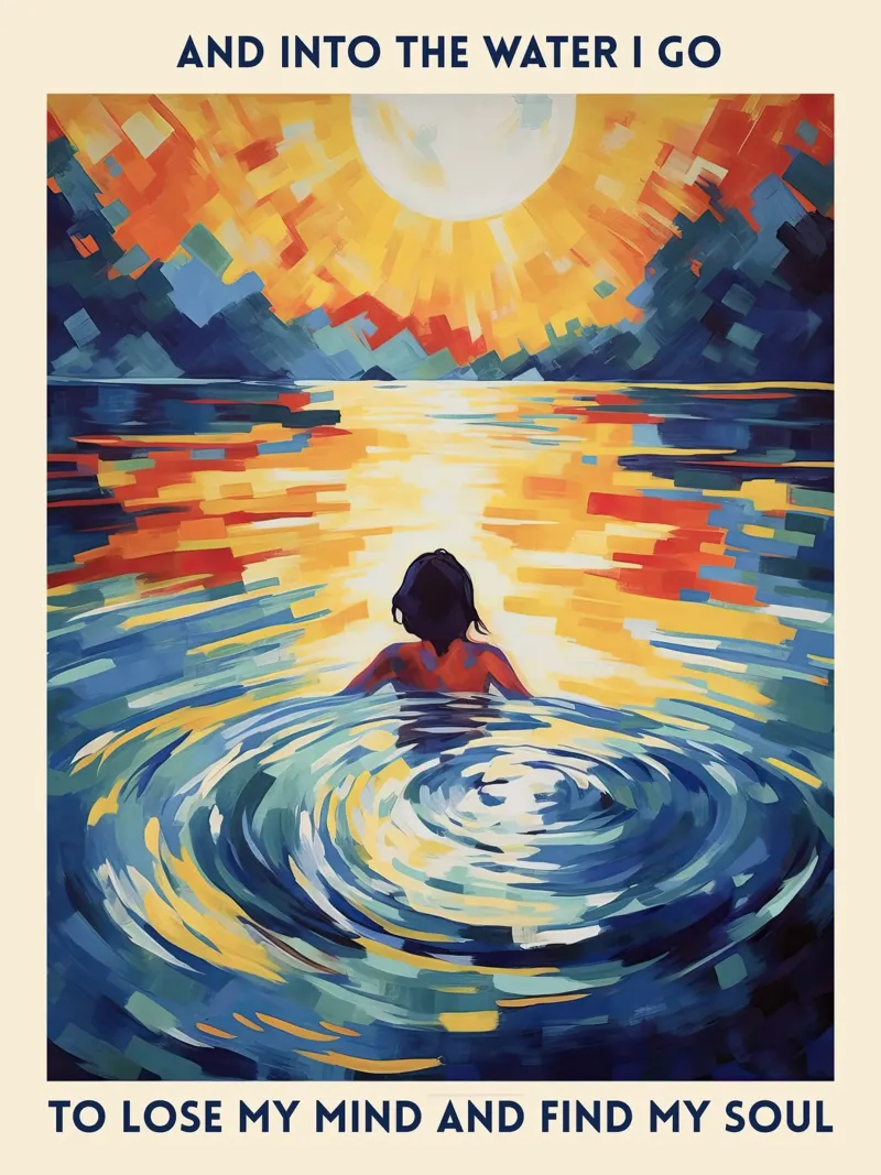 Ins Wasser gehe ich, um den Verstand zu verlieren, Zitat Malerei Leinwand mit Schattenfugenrahmen von Peaches Art Prints