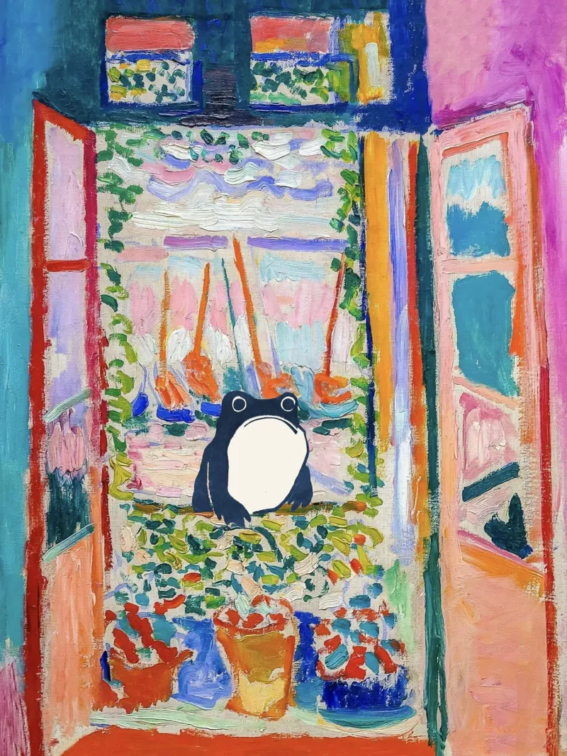 Unimpressed Frog in Matisse Open Window Painting pellicola backlit da Peaches Art Prints