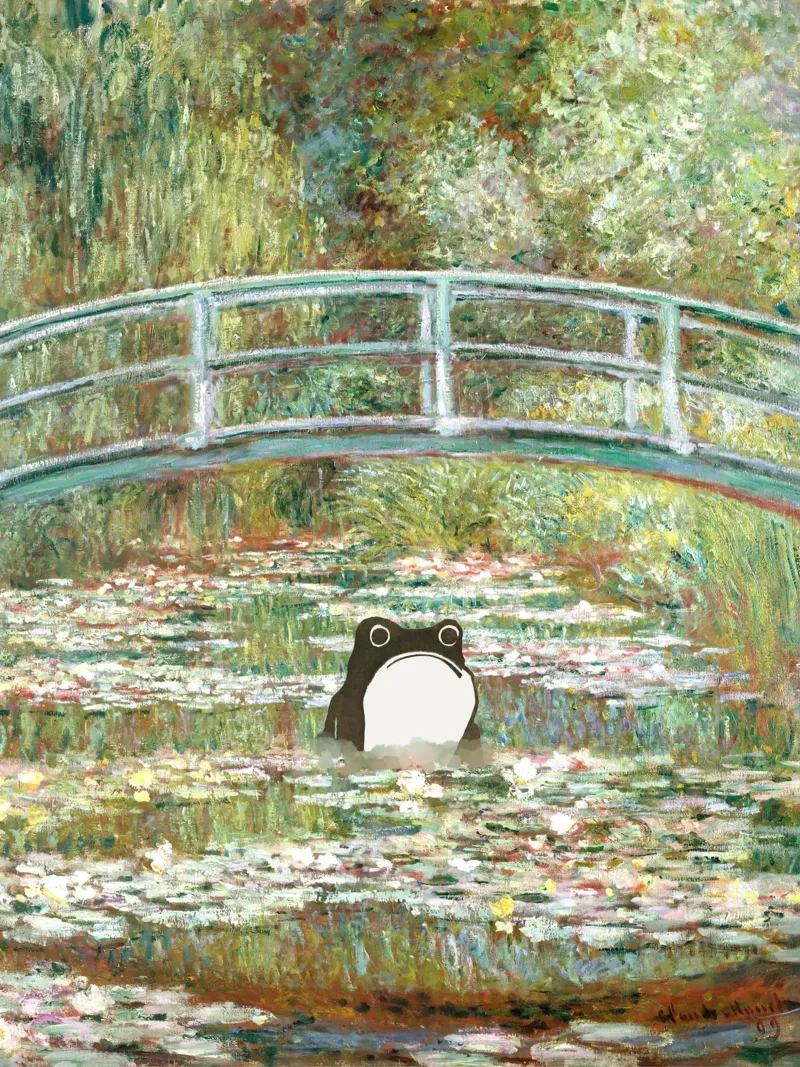 Monet, Ponte di rane su uno stagno di ninfee pellicola backlit da Peaches Art Prints