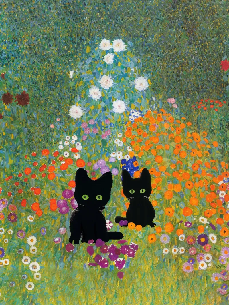 Gustav Klimt, Giardino con gatti neri carta hahnemühle da Peaches Art Prints
