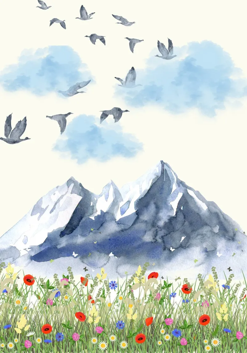 Montagne-uccelli-libera natura poster con telaio in legno da AESTHETIC VIBES by Isabel