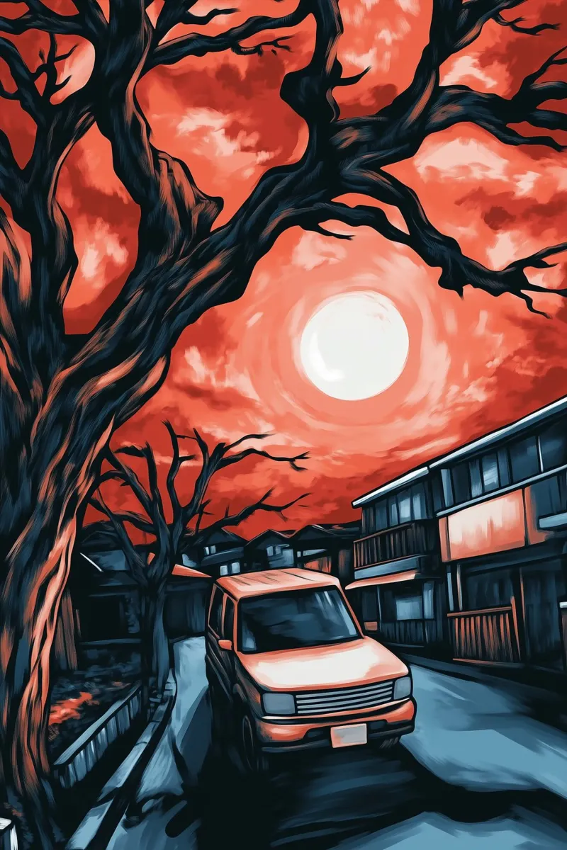 Il cielo rosso sangue sulla città poster con telaio in alluminio da melipo-art