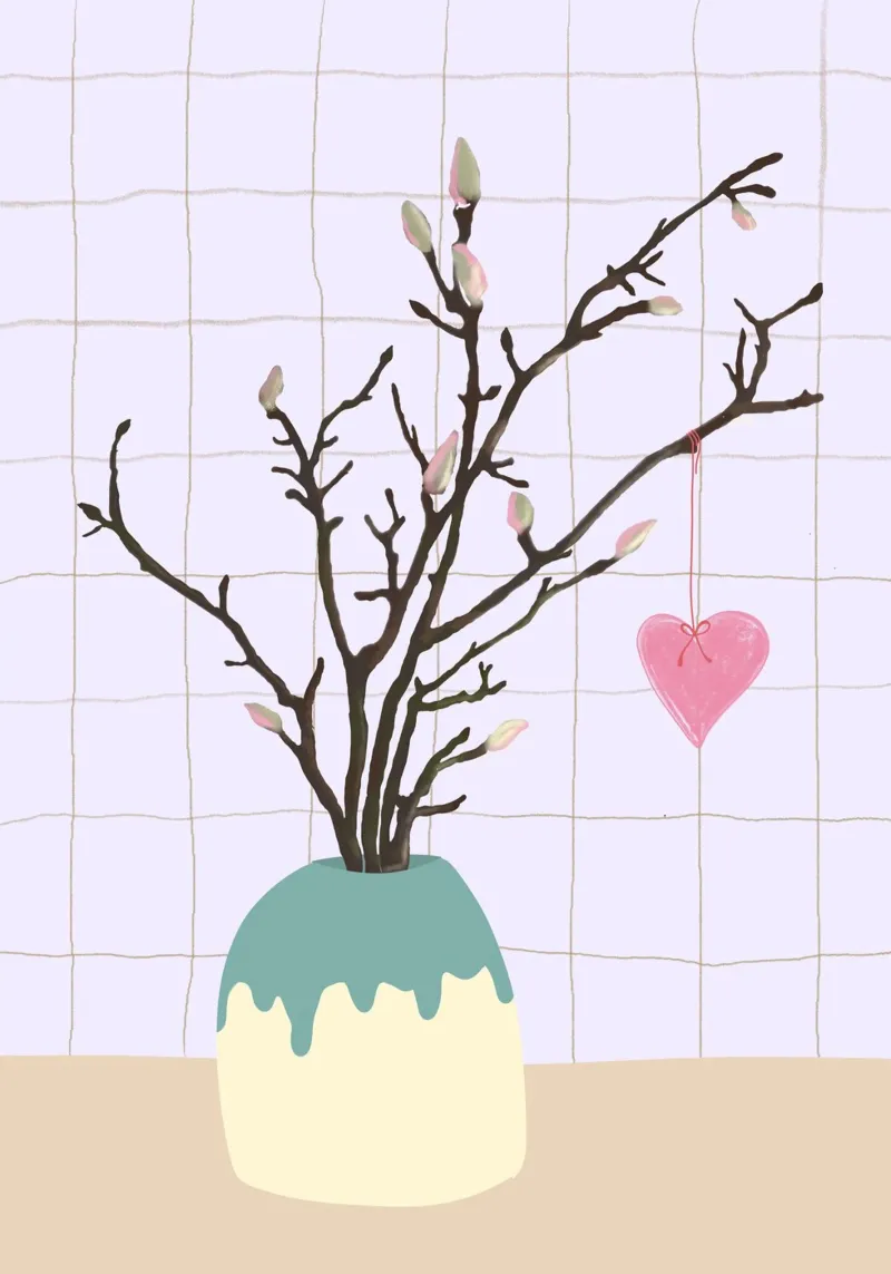Magnolienzweig Valentinstag schlichtes Design poster met aluminium frame van keinkonzept