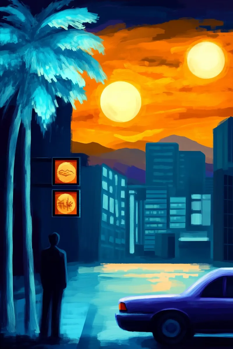 Due soli sopra la città poster con telaio in alluminio da melipo-art