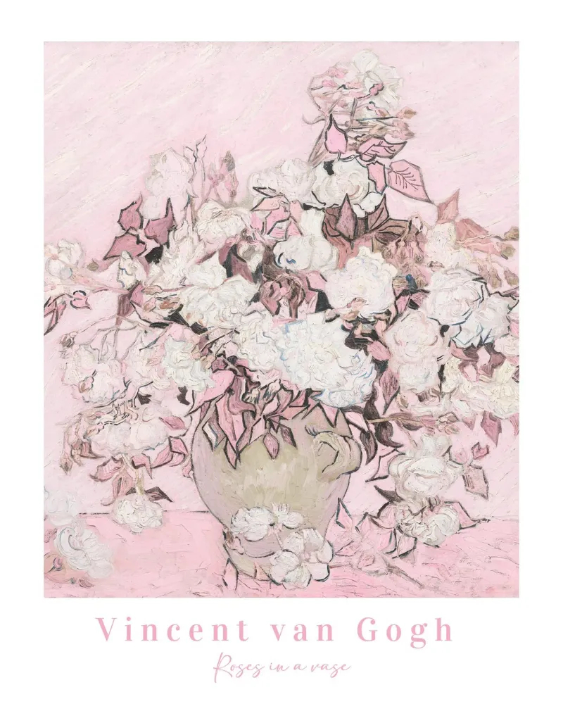 Poster per la mostra di Vincent Van Gogh Rosa Floreale Stampa d'epoca poster con telaio in legno da ArtHaus