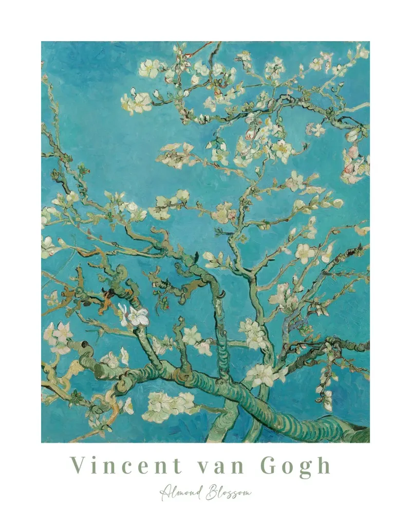Vincent Van Gogh, Stampa floreale, Mandorlo in fiore blu poster con telaio in legno da ArtHaus