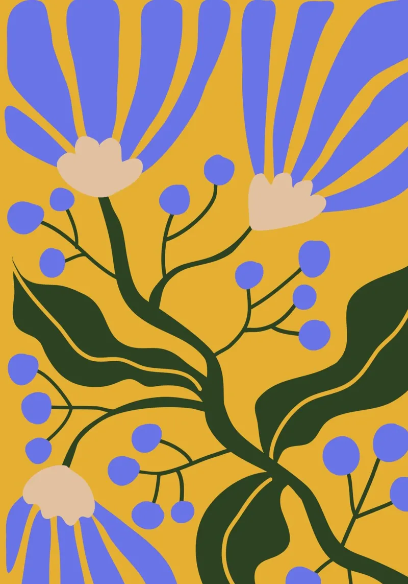 Abstract Floral Harmony | Blue & Orange poster da PrintCessStudio