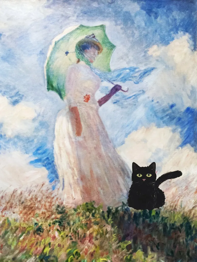 Claude Monet, Suzanne Hoschede donna con gatto nero alluminio dibond da Peaches Art Prints