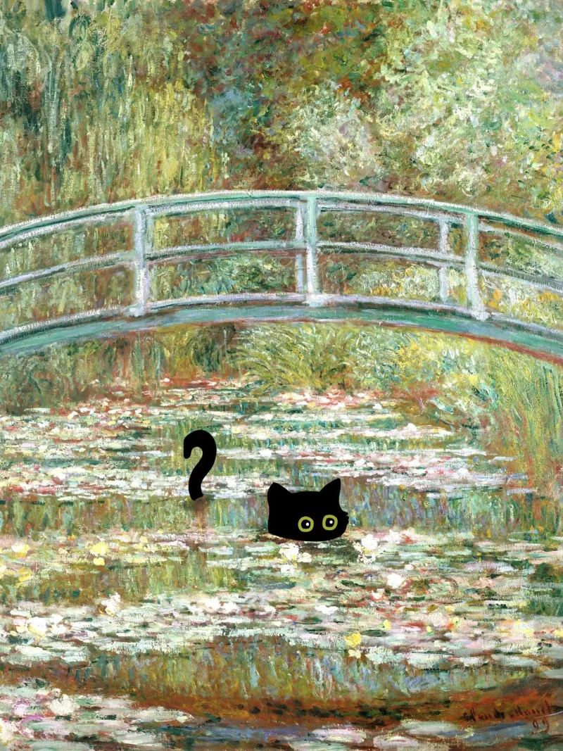 Ponte del gatto nero su uno stagno di ninfee di Claude Monet plexiglass da Peaches Art Prints