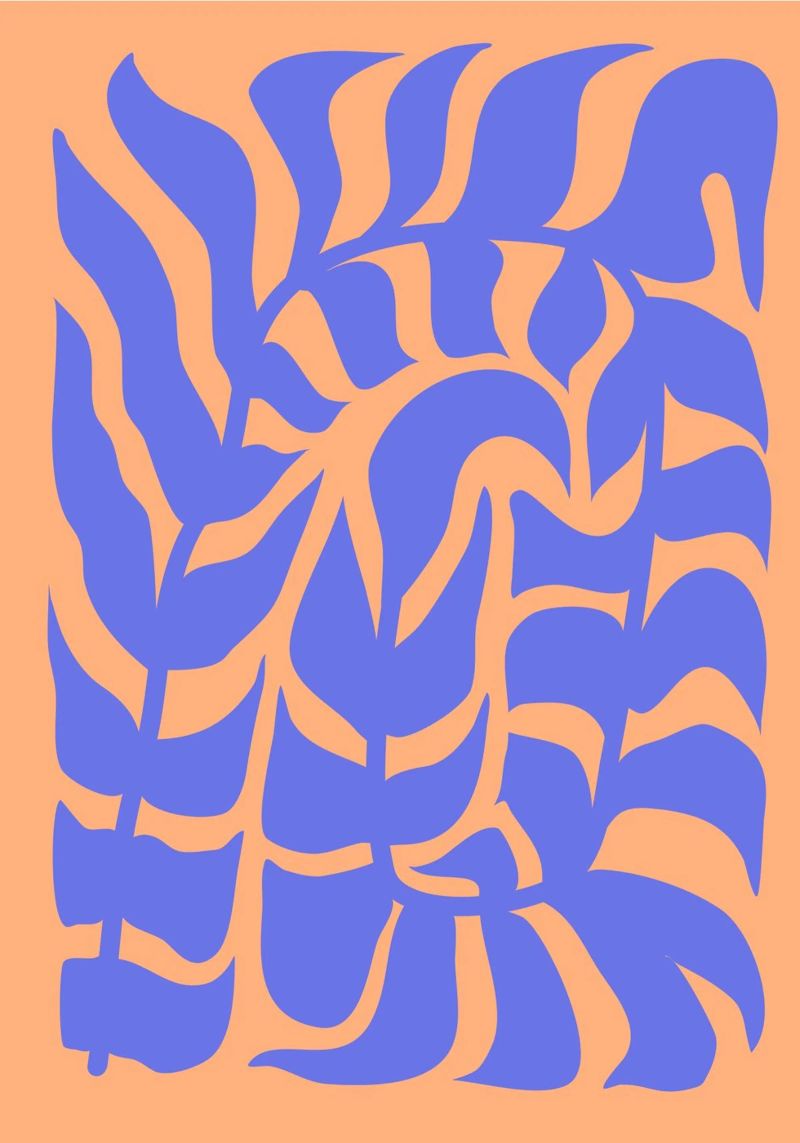 Vivid Harmony: Blue Leaf & Fiery Glow | Design Art poster by PrintCessStudio