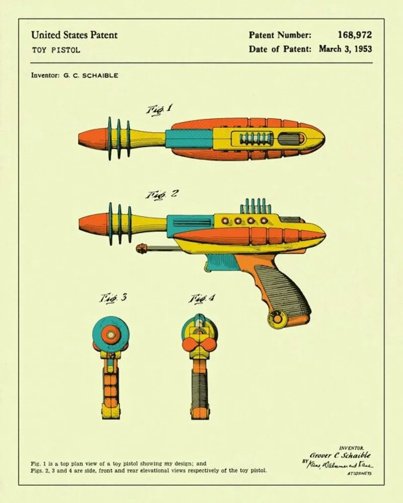 Ray Gun Patent (1953) canvas met Baklijst van Jazzberry Blue